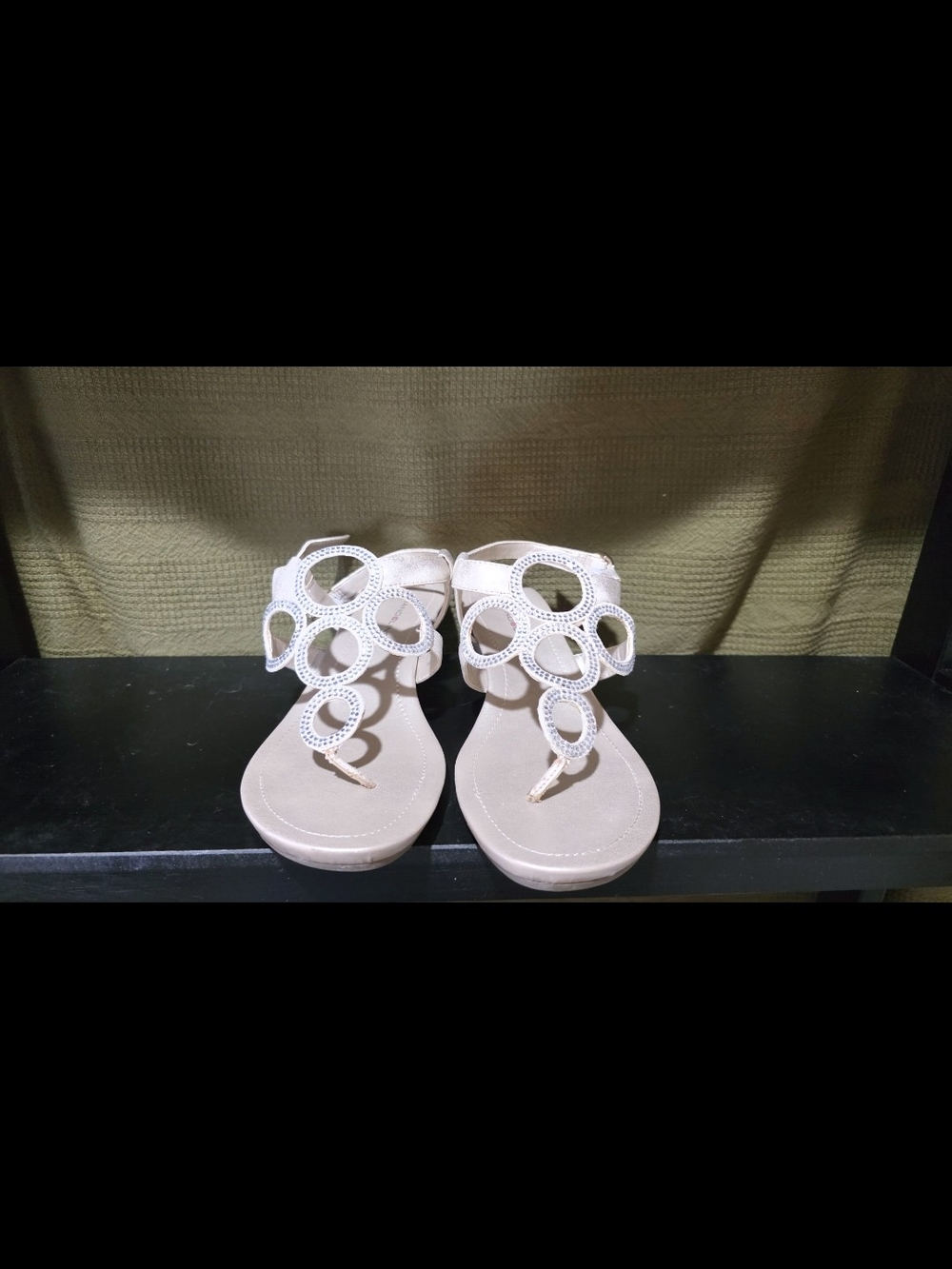 Bandolino Beige Circular Embellished Thong Sandals